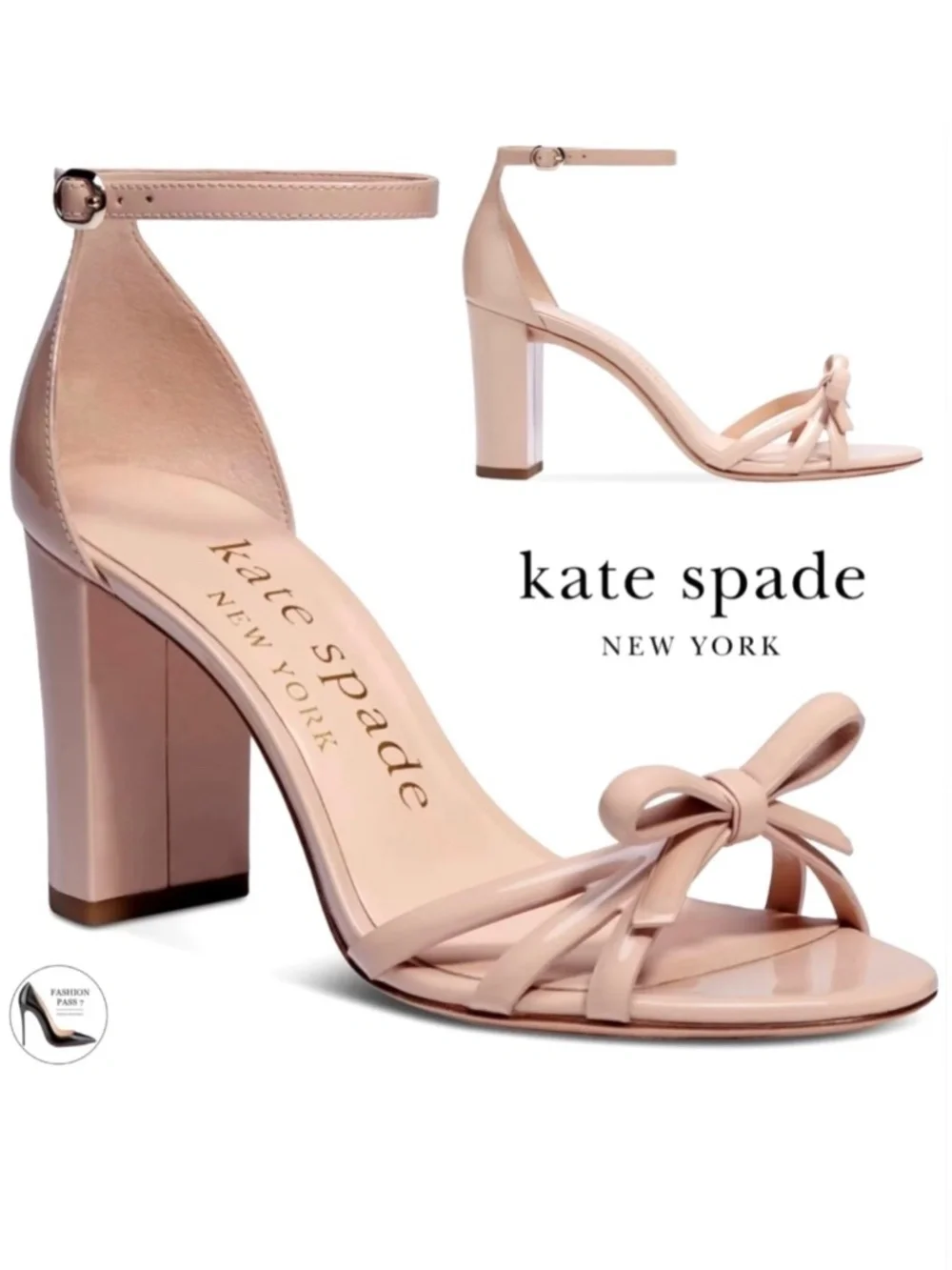 Kate Spade Flamenco Nude Patent Leather Sandal Block Heel Ankle Strap Shoes 10.5